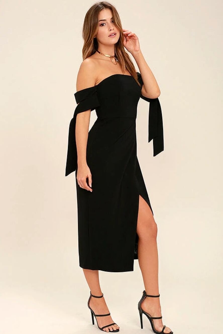 NWT C/MEO Collective Charged Up Black Tie Shoulder Dress Large